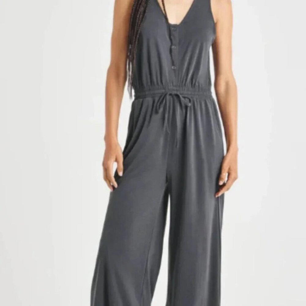 Splendid Jumpsuit XS Navy Cropped Elastic Waist Wide Leg Lightweight Comfort